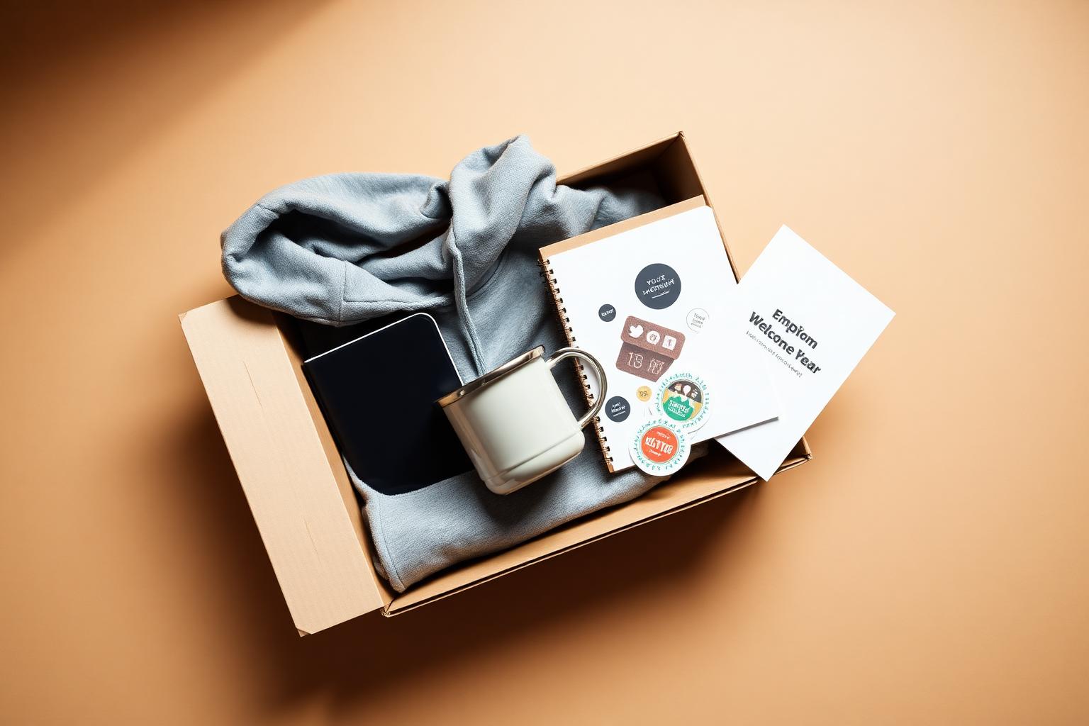 Branded employee kit packed in a kraft mailer box